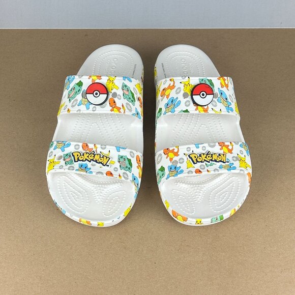 Crocs Classic Pokemon Two Strap Sandals Mens 10 Womens 12 White Multicolor - Picture 2 of 11
